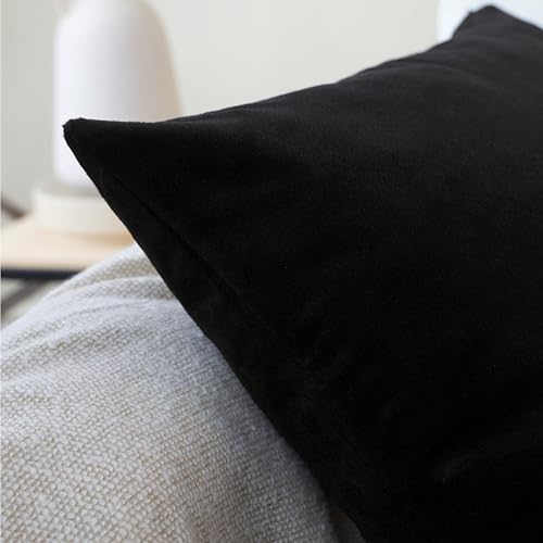 Image of Encasa XO Velvet Throw Pillow Covers 24x24 in (60x60 cm) - Black - No Inserts, Pack of 2 Cases | Solid Plain Dyed Soft & Smooth, Square Decorative Cushion Covers for Living & Bedroom