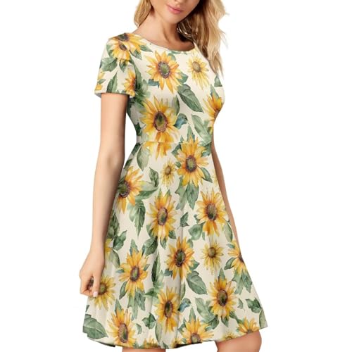 Image of AFPANQZ Womens Casual Summer Lightweight Vintage Dress Short Sleeve Midi Dress Knee-Long Luxury Formal Dress