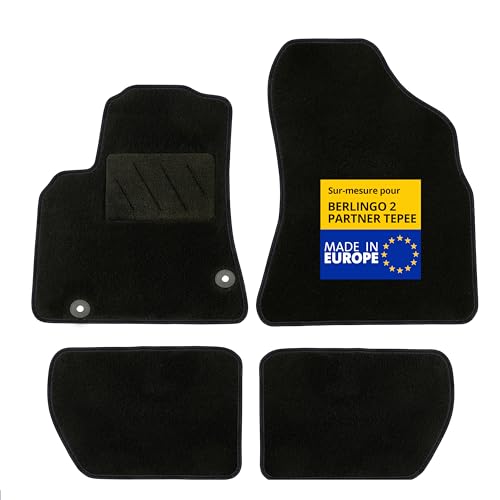 DBS – Tapis de Voiture - sur Mesure pour Peugeot/Citroën Partner Tepee/BERLINGO 2 (04/2008-08/2018) – Antidérapants avec Clips de Fixation – 4 Tapis...