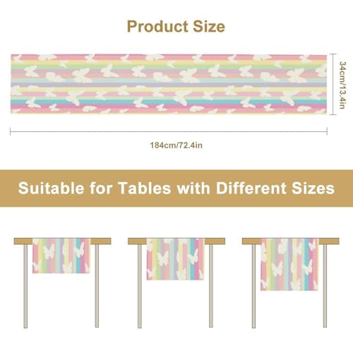 Shitingyu Rainbow Butterfly Table Runner Kids Girl Table Runner Girls Kids White Butterflies On Colorful Stripes Table Runner For Kitchen Party Holiday Dinner thumb #1