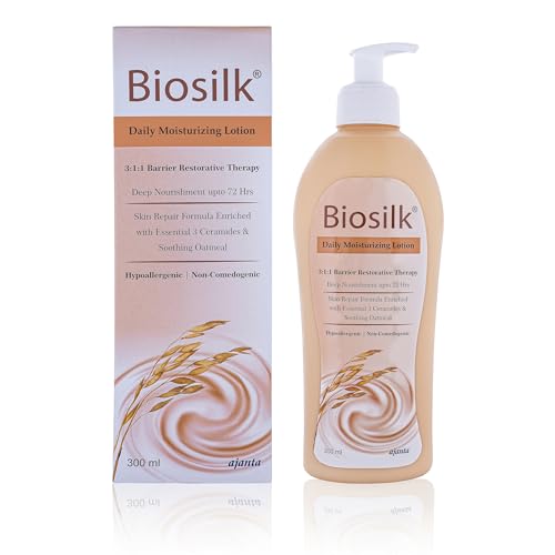 Image of BIOSILK Lotion 300ml: Lightweight, non-greasy body lotion for dry, sensitive skin. With 3:1:1 Ceramide Complex, Oatcom & Pentavitin for 72-hour hydration. Hypoallergenic & paraben-free.