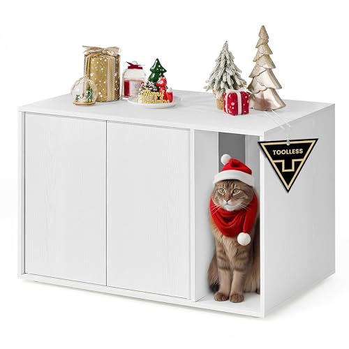 SONGMICS HOME Assemblage Ultra-Rapide sans Outils Toolless, Meuble Litière Chat,