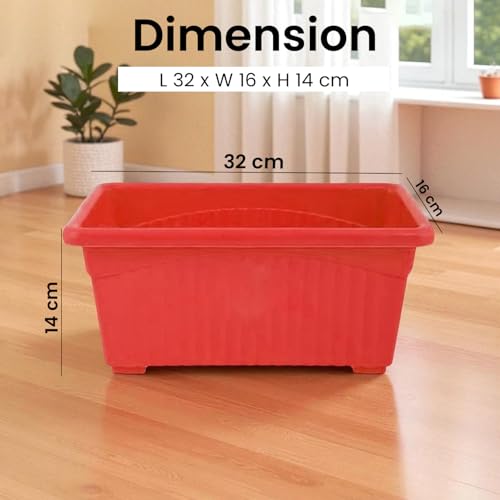 Image of Bianco Rectangular Plastic Pots for Plants, Jupiter Flower Pots for Home, Window Display, Garden (35 x 18.5 x 15 cm) (Multicolor) (Pack of 6)
