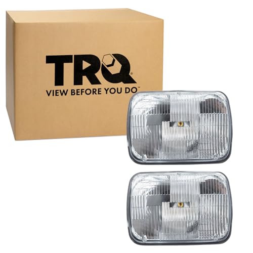 TRQ 2 Piece Headlight Assembly Set Rectangular Driver & Passenger Side Compatible with Chevrolet, Chevy, Dodge, Ford, GMC, Mazda, Mercury, Mitsubishi, Toyota GM2500110 GM2500112 GM2500141 GM2501141