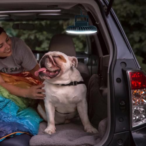 Ventilador LED para camping con batería recargable y gancho superior multiusos 5