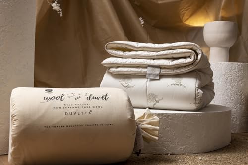 duvetta New Zealand Washable Wool Comforter - All Season Useable - 100% Cotton Cover Fabric - Medium Weight Wool Fill - Wool Duvet Quilt Queen Size (88inchx88inch)
