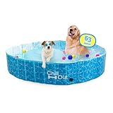 All for Paws 63'' Large Dog Splash Pool, Foldable Pet Kids Bath Paddling Pool Portable PVC Tub for Indoor and Outdoor, Non-Slip, with Repair Kit