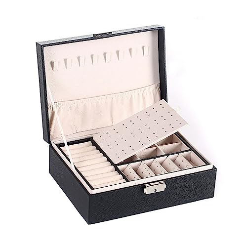 KWMAEEUID Caja para Guardar Joyas, Pendientes, Caja para Guardar Joyas, Caja para Guardar Collares, Anillos y Pulseras con Doble Capa y Cierre de Gran Capacidad