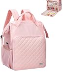 HOMEST Mochila para bolsa de tricô, organizador de armazenamento de crochê, suporte de fio grande com bolso frontal personalizado para acessórios e suprimentos de crochê, rosa