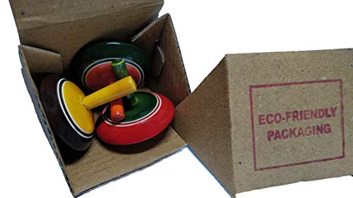 AzKrafts All-Natural Handmade Painted Wood Spinning Tops, Wooden Toys for Kids, Toddler Toys (Pack of 3)