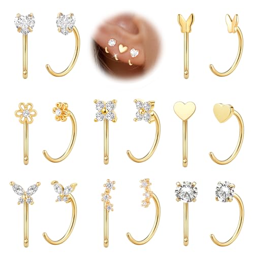 Chihayafuji 14K Gold Huggie Half Hoop Earrings Cartilage Helix Open Backless Earrings for Women 8 Pairs Hypoallergenic Small Nickel Free No Back Stay Close Jewelry Set Trending Valentine's Day Gifts - image 1
