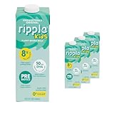 Ripple Plant Based Milk | 8g of Quality Sourced Pea Protein, Calcium Rich | Shelf Stable | Vegan & Non GMO Certified | Dairy, Soy, Nut, Gluten, & Lactose Free | 32 Fl Oz Cartons (32 Fl Oz (Pack of 3), Kids Unsweetened)