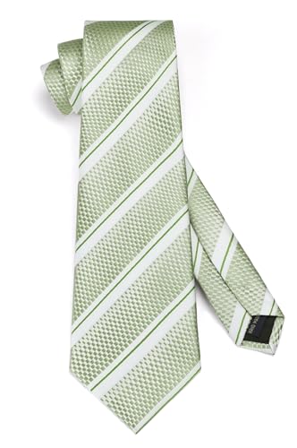 Image of HISDERN Stripe Tie Mens Ties with Pocket Square Set Classic 3.4'' Silk Formal Necktie Handkerchief for Business Wedding