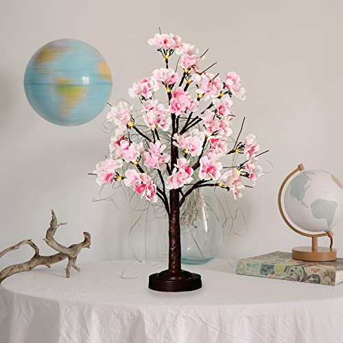 Fuchsun Artificial Cherry Blossom Tree Lamp With Led Lights 24 Inches Lighted Tree With Pink Silk Flowers Spring Decoration With 8 Functions And Timer For Home Office Party Wedding (Warm White Light) #TOP1