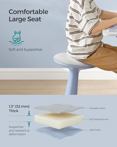 Image of SONGMICS Kids Wobble Chair 6-12Y, Active Sitting Stool with Focus Support, 18.1 inch Height 154 lb Capacity, Anti-Slip Base Tool-Free Assembly, Pale Blue and Dove Gray UOSC010Q01