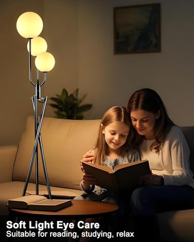Image of Lightdot Black Tripod Floor Lamp 3 Pole Vintage Standing Lamps with Stable Base& 3Pcs Globe 3000K Warmwhite Bulbs Included Mid Century Modern Floor Lamp for Living Room /Sofa Beside /Corner Decor