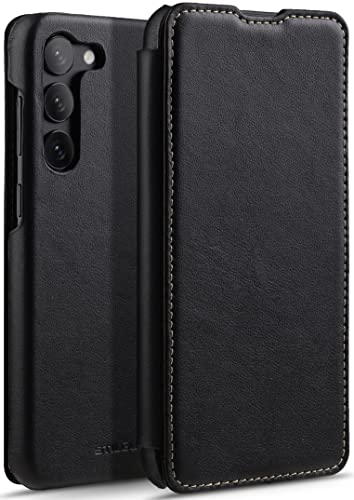Coque Samsung S23 Plus cuir véritable étui housse protection rabat vertical clapet noir