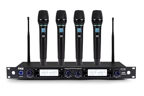 Pyle Wireless Microphone System | Includes 4 Handheld Cordless Mics