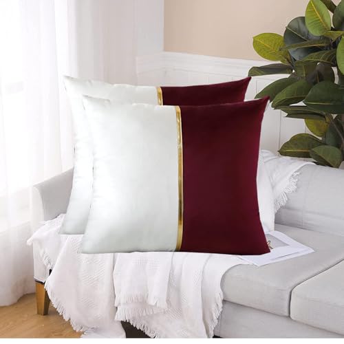 Image of HIMS Velvet Sofa Pillow Cover Set of 2, Luxury Cushion Cover 12 inch x 12 inch for Decorative Living Room Sofa Bedroom Car (12x12 Inch, Maroon)