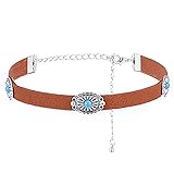 Olbye Bohemia Turquoise Choker Necklace Leather Choker Jewelry Suede Necklace for Women and Girls Bo