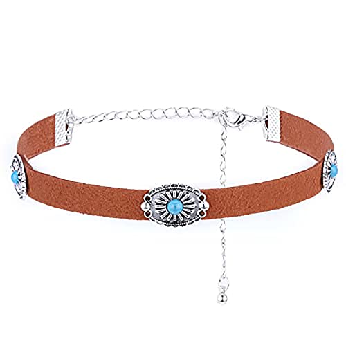 Olbye Bohemia Turquoise Choker Necklace Leather Choker Jewelry Suede Necklace For Women And Girls Boho Style #TOP11