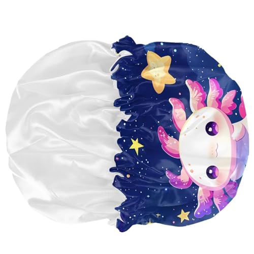 Image of Pink Cute Axolotl Print Kids Satin Bonnet Sleep Cap Boys Girls Sleeping Hat Beanie for Toddler Children Baby Elastic Band Hair Cover Curly Hair Cap Soft Comfy