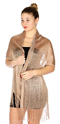 SERENITA Evening Shawl Wrap for Dress. Large Metallic Wedding Bridal Party Fishnet Soft Scarf (Taupe/Silver)2