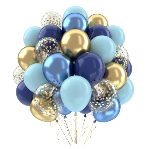 Luftballons Geburtstag Blau Gold,60 Stück Dunkelblau Hellblau Konfetti...