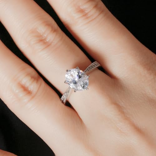 2ct Oval Cut Cubic Zirconia Engagement Ring for Women, Sterling Silver Wedding Band with Rhodium Plating, Size 5-11, Hypoallergenic, Gift for Her (Anniversary, Proposal, Valentine’s Day)3