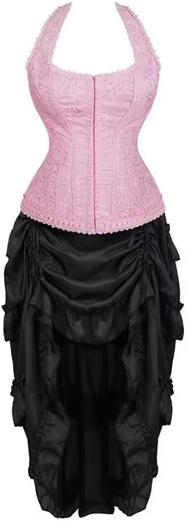 Jutrisujo Corset Strap Dress Top Skirt Set Plus Size Bustier Outfit Lingerie Lace up Gothic Basques Medieval Women