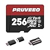 PRUVEEO Tarjeta de memoria Micro SDXC de alta velocidad A2 U3 V30 4K UHD de 256 GB con adaptador y lector de tarjetas para Dash Cam Smartphones Tablets, Cámaras, 1500 ciclos de escritura y borrado