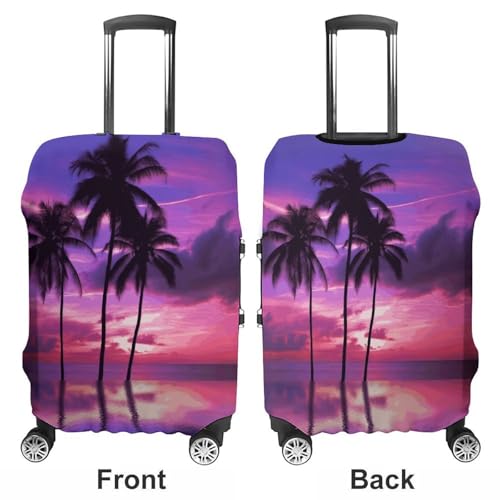 Palm Tree Purple Sunset Elastic Luggage Cover Suitcase Protector for 19-32 Inch Suitcases | Universal Stretchable Travel Bag Cover | Anti-Scratch, Washable with Zipper Closure M3