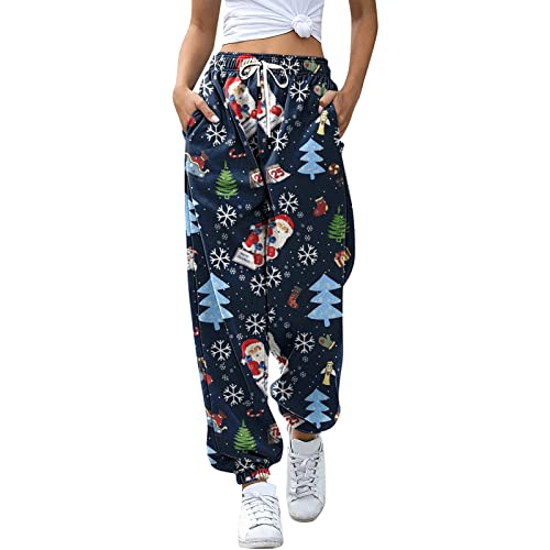 Casual Pants For Women With Pockets Petite Fit Jogger Sweatpants Waist Lounge Pants Trousers Tempo Pants Dark Blue #TOP1