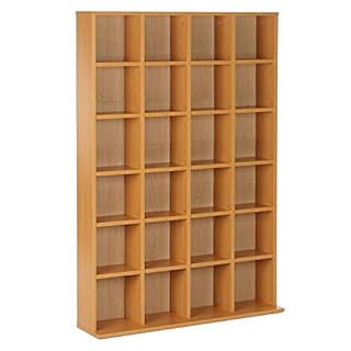 HOMCOM 456 CD/ 336 DVD Storage Unit, Media Storage Shelf, Wooden Display Unit with Adjustable Shelves, 89 x 130.5 cm, Beech Wood Finish