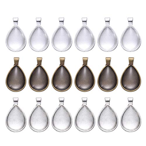 EXCEART 36pcs Diy Jewelry Making Kit Alloy Pendant Trays with Glass Drops for Crafting Antique Silver Bronze Bright Silver Bezel Pendant Trays for Unique Jewelry Creation