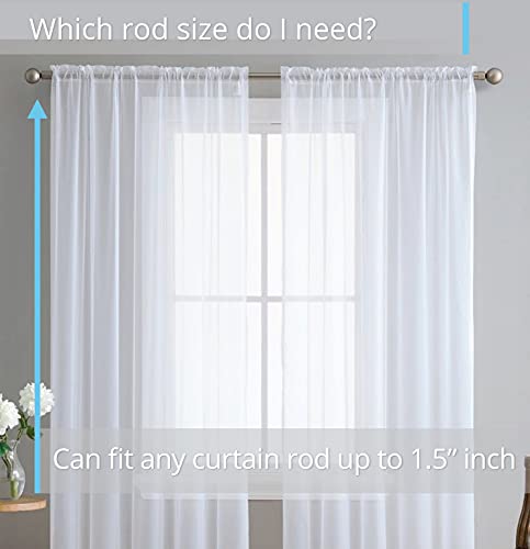 Hlc.me White Sheer Voile Window Treatment Rod Pocket Curtain Panels For Bedroom, Kitchen, And Living Room (54 X 72 Inches Long, Set Of 2) #TOP1
