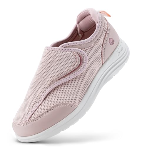 FitVille Chaussures de Marche pour Femmes Extra Larges avec Scratch Chaussures de Rééducation Respirantes et Antidérapantes Rose 40 EU X-Large