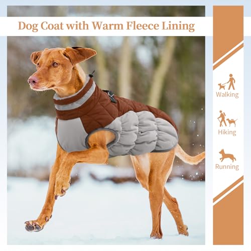Image of Dog Winter Jacket Cozy Reflective Waterproof Windproof Warm Pet Garment,Comfortable Cold Weather Fleece Apparel Outfits with Zipper Closure for Small Medium Large Dogs Puppy Walking,X-Large