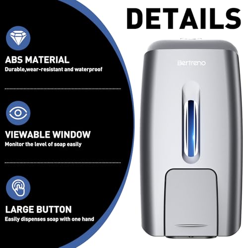 Image of Commercial Soap Dispenser Wall Mount Manual Pump Hand Soap Dispenser 800ml Gel Liquid Hand Sanitizer Dispenser Self Adhesive for Home Bathroom (Silver)