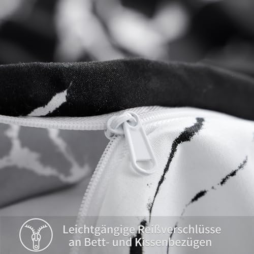 RUIKASI Bettwäsche 155x220 2 teilig Schwarz - Bettbezug 155 x 220 Set mit Marmor Muster… – Ansicht 6