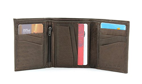 Leather Impressions Trifold Wallet For Men - Top Grain leather Mens Wallet with 12 card slots, a zipper,1 ID Window & 2 cash slots - Precisely stitched Men's Wallet with a Gift box (Brown)2
