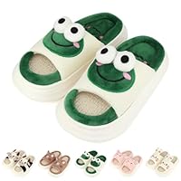 LANIVIC Kids Animal Slippers Boys Girls Warm House Slippers Soft Comfortable Cute Cartoon Cotton Linen Slip on Slides Memory Foam Open Toe Indoor Outdoor Shoes Green Frog 5/6 Big Kid