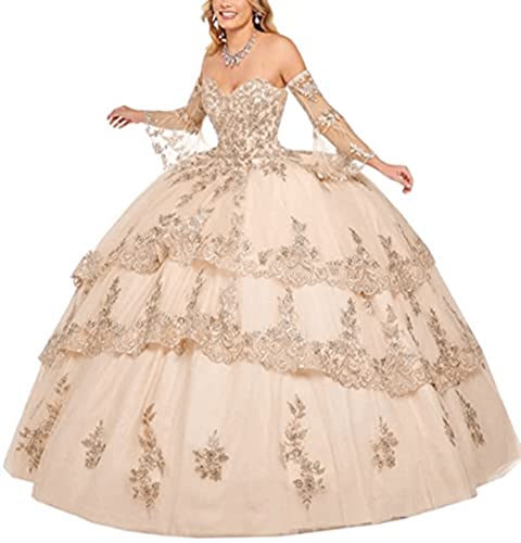Robe de Quinceanera Dentelle Champagne pour Briller lors de Votre Grand Bal de Princesse