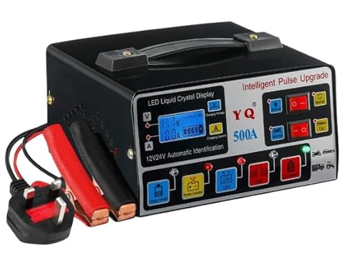 500A Heavy-Duty Car Battery Charger with LCD Display 12V/24V Smart Pulse Repair & Trickle Charge Universal Vehicle, Motorcycle & Lorry Battery Maintainer