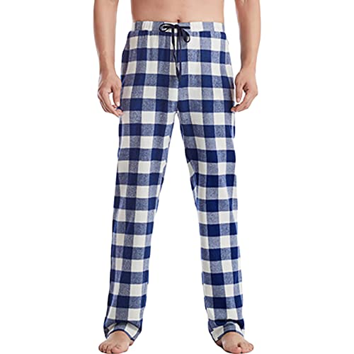 JEsilunmaMY Men's Plaid Sleep Pants Soft Cotton Flannel Pajama Bottoms with Elastic Waist Loose Warm Fleece Lounge Trousers