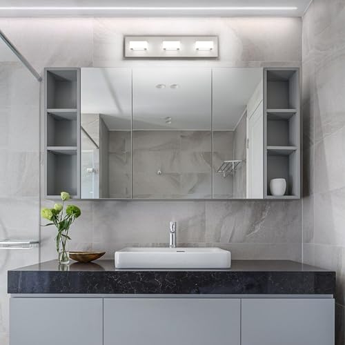 Image of Ralbay Brushed Nickel Bathroom Vanity Lights Metal Acrylic LED Modern Bathroom Wall Lighting Fixtures Brushed Nickel