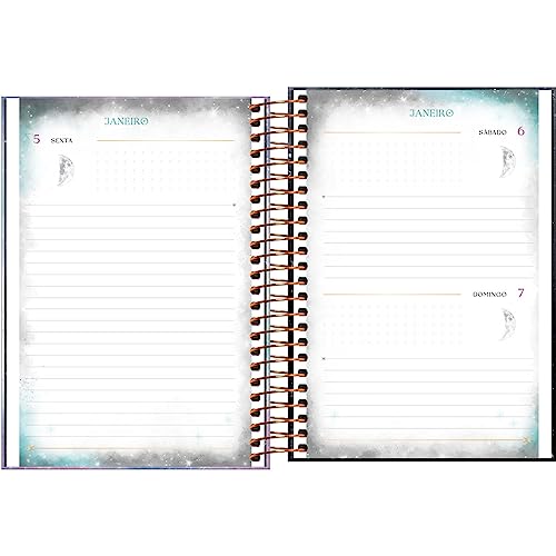 Tilibra - Agenda Espiral Diária 14 x 20 cm Magic 2024 - Fundo Branco com Manchas Rosa, Azul e Verde-