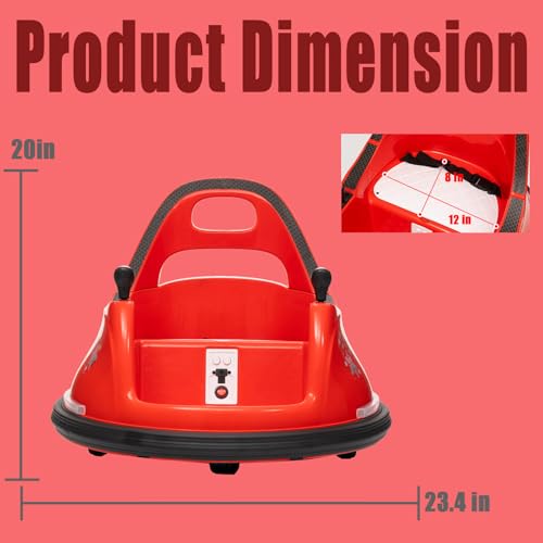 Image of 12V Kids Ride On Bumper car for Toddlers& Kids, Battery Powered Electric Vehicle Ride on Toys Car W /Parents Remote Control, Music, Bright Colorful LED Lights and 360 Spin, Red