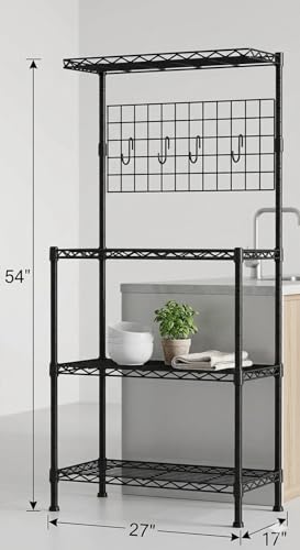 Image of Premium Heavy-Duty 4-Tier Black Metal Wire Storage Rack Shelf Organizer | Adjustable Multipurpose Freestanding Shelving Unit for Home, Office, Kitchen | Size 17 inch D x 27 inch W x 60 inch H Inch
