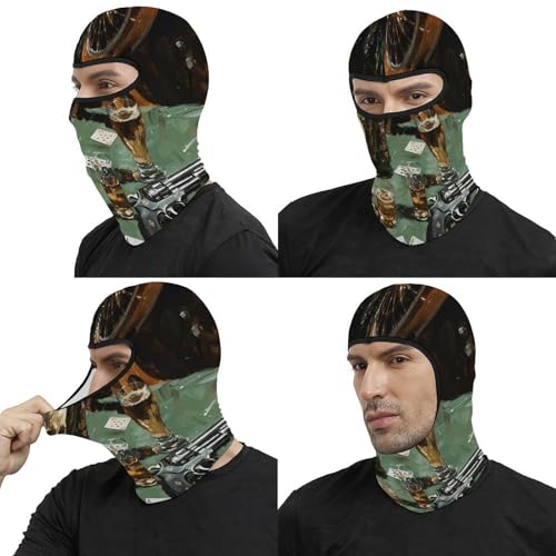 Pasamontaña para hombre y mujer con estampado de pistola y cartas, máscara facial completa para motocicleta, gorro calentador de cuello miniatura 5